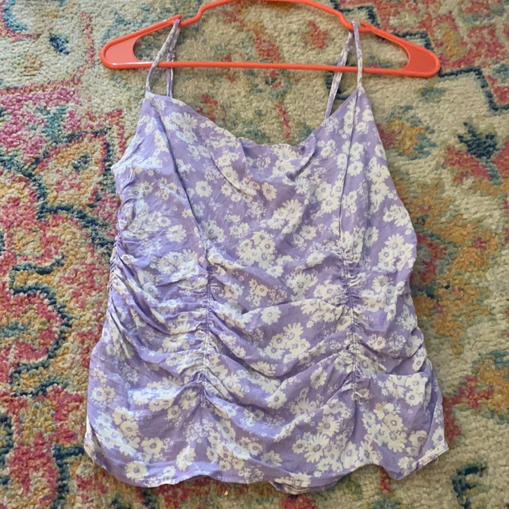 Purple floral cowl necklace revolve tank